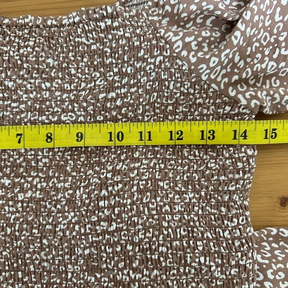 Japna | Brown Ditsy Print Tiered Midi Dress | Puff Sleeve Boho Style | Size M - Picture 9 of 10